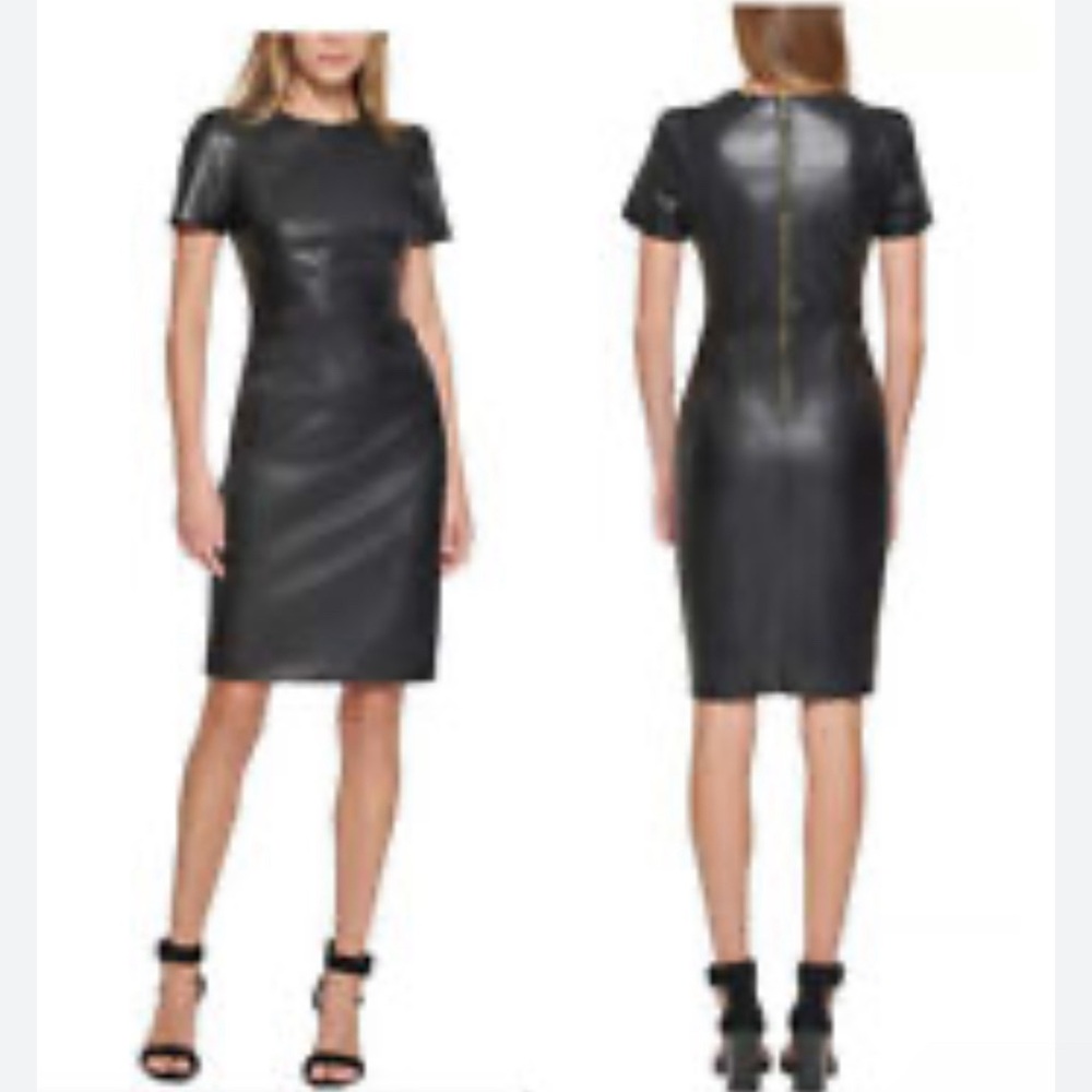 CALVIN KLEIN Faux Leather at Bodycon  Dress